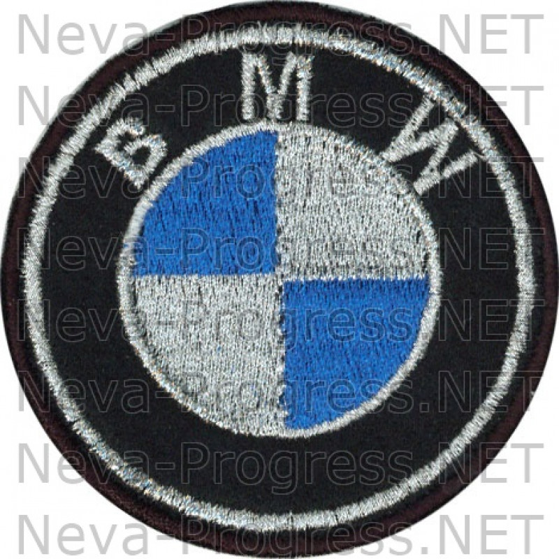 Шеврон в салон автомобиля БМВ (BMW) круг диаметр 60 мм. (черный фон, черный кант, метанить)