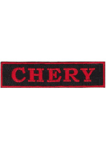 Шеврон для автомобиля (прямоугольник) CHERY (ЧЕРИ) - черный фон, красный кант