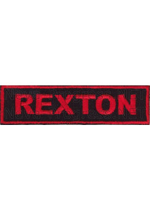 Шеврон для автомобиля (прямоугольник) REXTON (РЕКСТОН) - черный фон, красный кант