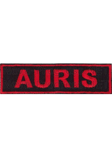Шеврон для автомобиля (прямоугольник) AURIS (АУРИС) - черный фон, красный кант