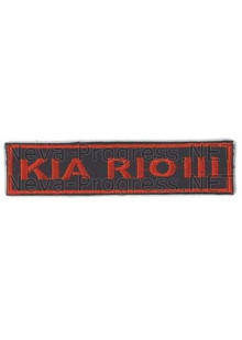Шеврон для автомобиля (прямоугольник) KIA RIO III - черный фон, красный кант