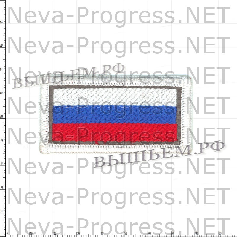 Шеврон Флаг России, прямоугольник (оливковый кант, белый оверлок)