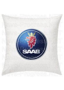 Подушка с вышитым логотипом и надписью SAAB в салон автомобиля, размер и цвет выбирайте в опциях