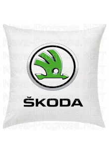 Подушка с вышитым логотипом и надписью SKODA в салон автомобиля, размер и цвет выбирайте в опциях