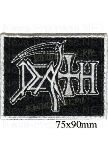 Шеврон РОК атрибутика "Death" белая вышивка, оверлок, черный фон, липучка или термоклей.