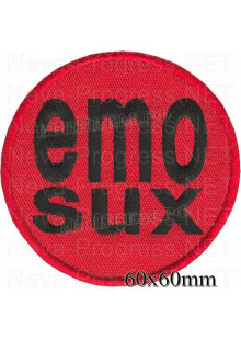 Шеврон РОК атрибутика "EMO SUX" черная вышивка, красный фон, липучка или термоклей.