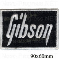 Шеврон РОК атрибутика "Gibson" белая вышивка, черный фон, оверлок, липучка или термоклей.
