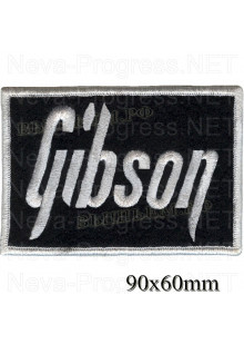 Шеврон РОК атрибутика "Gibson" белая вышивка, черный фон, оверлок, липучка или термоклей.
