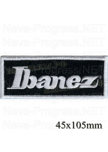 Шеврон РОК атрибутика "Ibanez" белая вышивка, черный фон, липучка или термоклей.