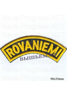 Шеврон РОК атрибутика "rovaniemi" желтая вышивка, черный фон, липучка или термоклей.
